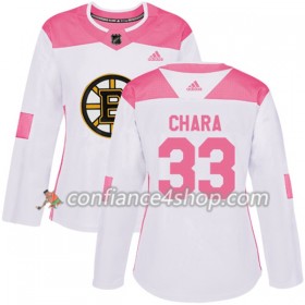 Adidas Maillot de Hockey Boston Bruins Zdeno Chara 33 2017-2018 Blanc Rose Fashion Authentic - Femme